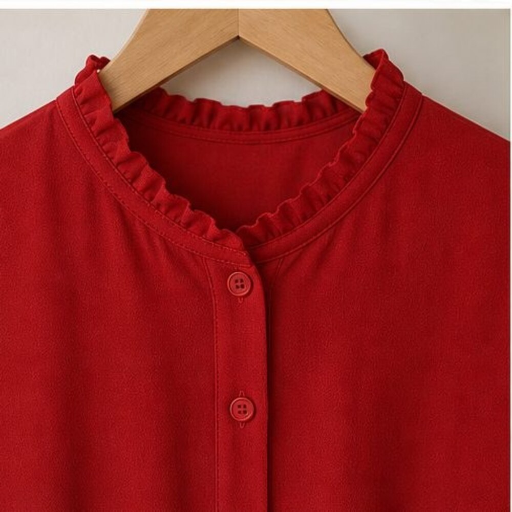 Red Ruffle Collar Blouse - Picture 4 of 6